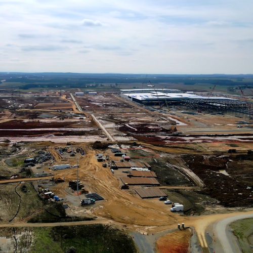 An aerial photo of an agricultural field.